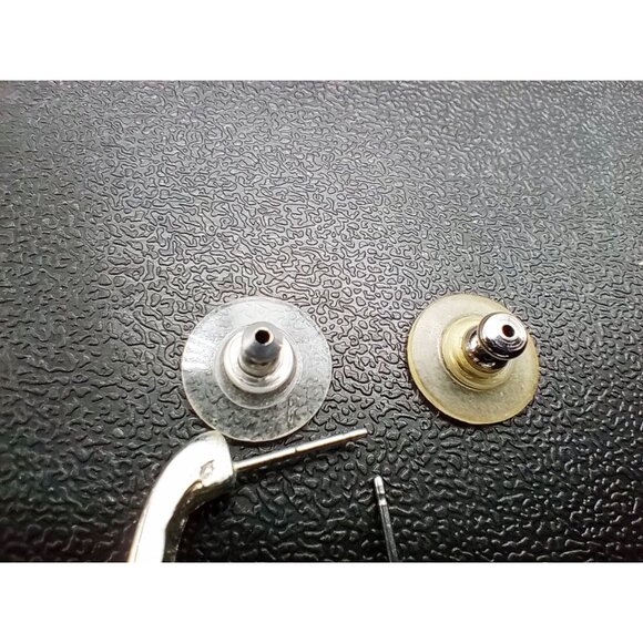 Vintage Silver & Blue Enamel Crescent-Shaped Stud Earrings With Push Back Closur - Picture 8 of 9